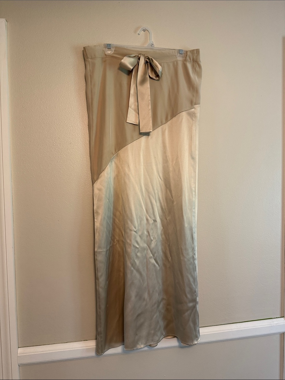 Calypso St. Barth Champagne Satin Bias Maxi Skirt with Bow